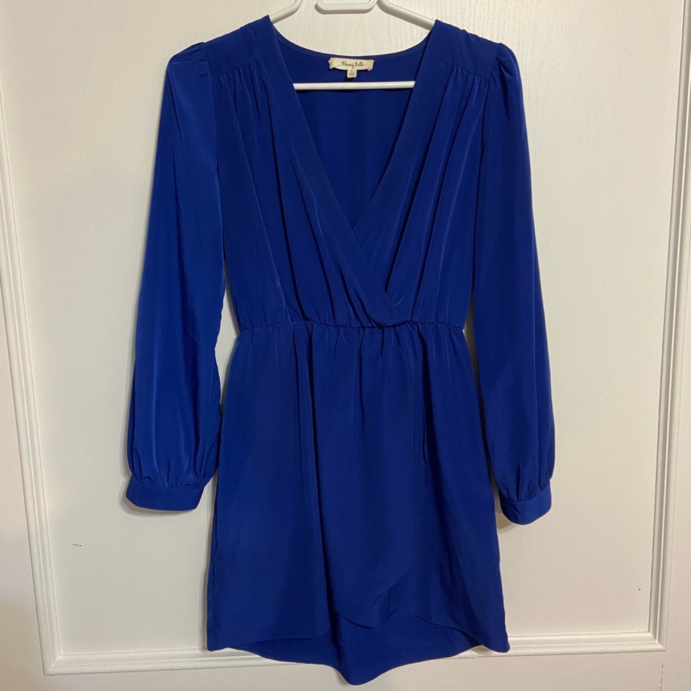 Honey Belle beautiful royal blue dress. Cuffed sleeves.